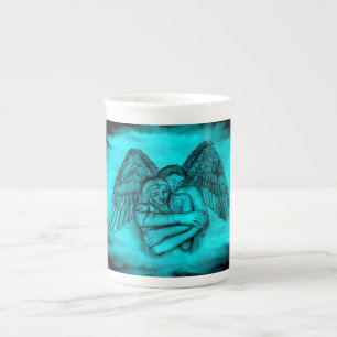 Tasse En Porcelaine Angel Eros en amour, design noir et vert