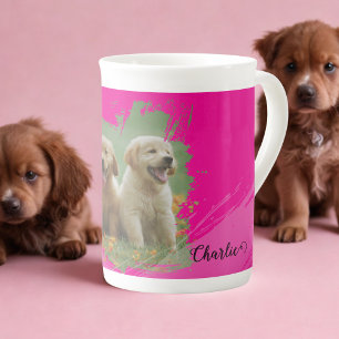 Tasse En Porcelaine animaux rose chaud nom typographie élégante & phot