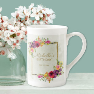 Tasse En Porcelaine Anniversaire de femme floral élégant vintage