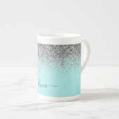 Tasse En Porcelaine Aqua bleu Turquoise Parties scintillant argent Mon (Devant droit)