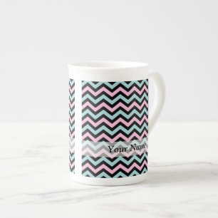 Tasse En Porcelaine Aqua rose et chevron noir