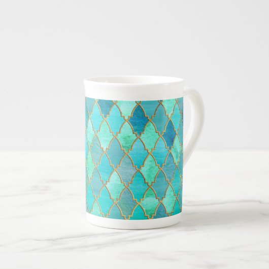 Tasse En Porcelaine Aqua Turquoise Mint Gold Oriental Marocain Carrela (Devant droit)