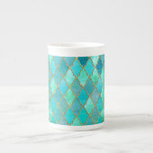 Tasse En Porcelaine Aqua Turquoise Mint Gold Oriental Marocain Carrela (Devant)