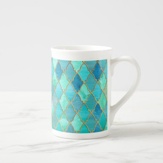 Tasse En Porcelaine Aqua Turquoise Mint Gold Oriental Marocain Carrela (Droite)