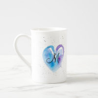 Aquarelle bleue Monogramme de coeur