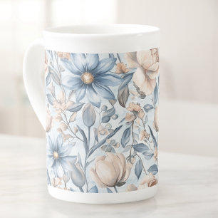 Tasse En Porcelaine Aquarelle botanique Bleu et Rose