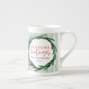 Tasse En Porcelaine Aquarelle couronne + rayures cadeau de Noël