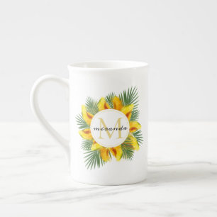 Tasse En Porcelaine Aquarelle Melon Feuille Tropical Wreath Monogramme