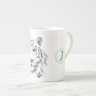 Tasse En Porcelaine Aquarelle originale W Tiger Zodiac chinois initial
