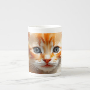 Tasse En Porcelaine Aquarelle peinture d'un chat orange mignon