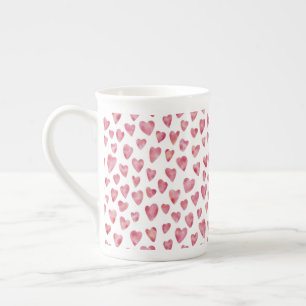 Tasse En Porcelaine Aquarelle rose mignonne Motif de coeur