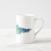Tasse En Porcelaine Aquarelle Skyline de Chicago en bleu et vert (Droite)