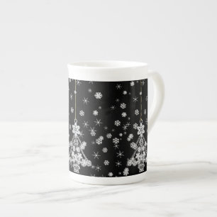 Tasse En Porcelaine Arbre et flocons de neige de Noël blanc fleuri