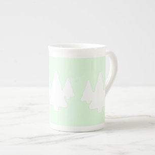 Tasse En Porcelaine Arbres blancs sur vert pâle