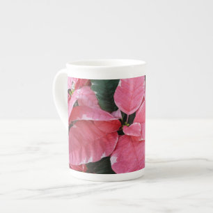 Tasse En Porcelaine Argent Star Marbre Poinsettias Pink Holiday Floral