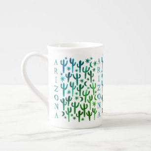 Tasse En Porcelaine ARIZONA Desert Saguaro Cacti Turquoise Vert Aquare