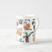 Tasse En Porcelaine Art de trait dessin chats et fleurs (Devant droit)