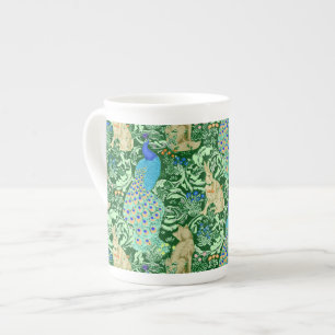 Tasse En Porcelaine Art Nouveau Peacock Print, Cobalt Blue & Green