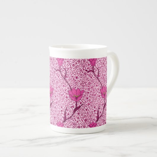 Tasse En Porcelaine Art Nouveau Tulipe Damas, Vin et Fuchsia Rose (Devant droit)