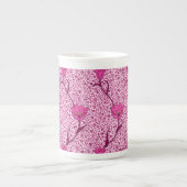 Tasse En Porcelaine Art Nouveau Tulipe Damas, Vin et Fuchsia Rose (Devant)