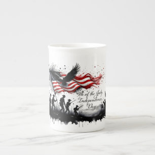 Tasse En Porcelaine Art patriotique du 4 juillet avec drapeau et solda