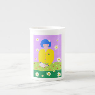 Tasse En Porcelaine Art populaire fantaisiste fille lisant Coloré