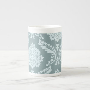 Tasse En Porcelaine Art Rococo Damassé I Bleu de Canard Œuf+Turquoise