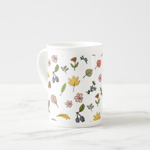 Tasse En Porcelaine automne rose rouge et jaune fleurs et feuilles
