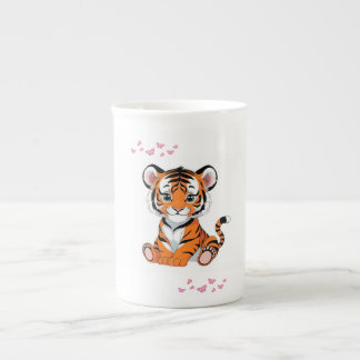 Tasse En Porcelaine 🐯Baby Tiger Art with Pink Butterflies -
