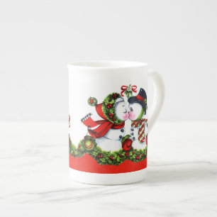 Tasse En Porcelaine Baisers des couples de bonhomme de neige
