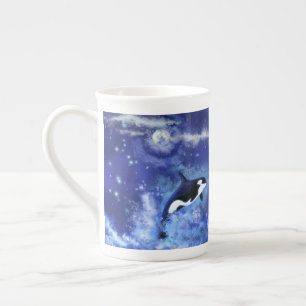 Tasse En Porcelaine Baleines tueuses en Pleine lune - Dessin artistiqu