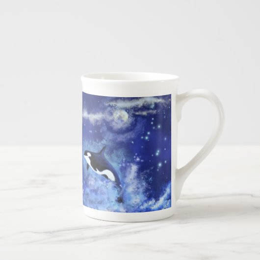 Tasse En Porcelaine Baleines tueuses en Pleine lune - Dessin d'art - B (Droite)