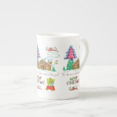 Tasse En Porcelaine Bande Rouge Vert Joyeux Noël Nettoyant Dame (Devant droit)