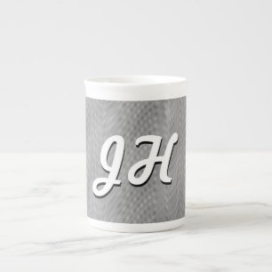 Tasse En Porcelaine Bandes minces en noir et blanc   Initiales retro-s