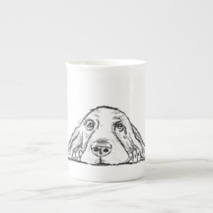 Tasse En Porcelaine basset hound noir blanc simple yeux de chiot