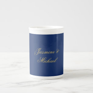 Tasse En Porcelaine Beaux Noms De Couple Calligraphie Chic Bleu & Or