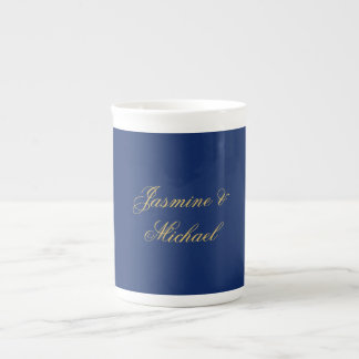 Tasse En Porcelaine Beaux Noms De Couple Calligraphie Chic Bleu & Or