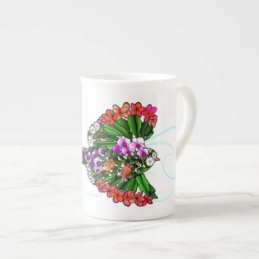 Tasse En Porcelaine Beaux oiseaux tropicaux en amour (Devant droit)
