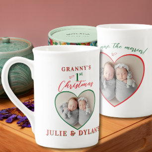 Tasse En Porcelaine Bébés jumeaux Merrier 1er Noël Grand-parent Cadeau