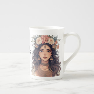 Tasse En Porcelaine Belle Fille Anime Florale – Esthétique Pastel Douc