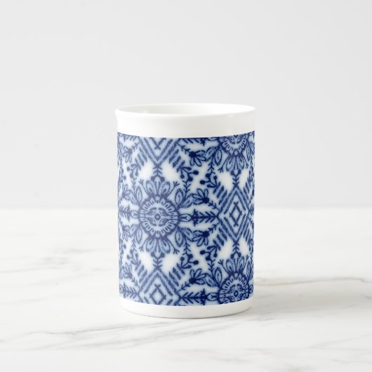 Tasse En Porcelaine Bleu Cobalt Classique Bleu et Motif blanc (Devant)