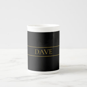 Tasse En Porcelaine Bleu marine et nom de famille ou entreprise en or