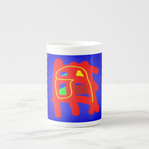 Tasse En Porcelaine bleu marine et rouge abstient motif brun brillant