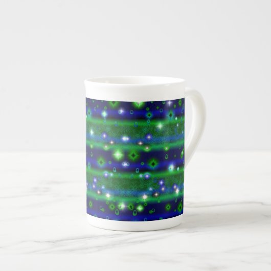 Tasse En Porcelaine Bleu vert rayures avec étoiles et Raindrops (Devant droit)
