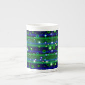 Tasse En Porcelaine Bleu vert rayures avec étoiles et Raindrops (Devant)