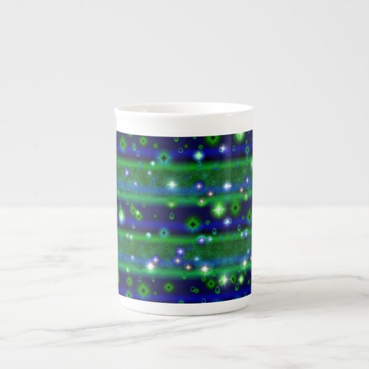 Tasse En Porcelaine Bleu vert rayures avec étoiles et Raindrops (Devant)