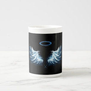 Tasse En Porcelaine Blue Glowing Angel Wings on black background