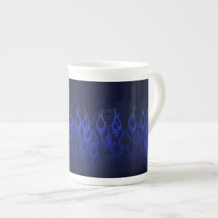 Tasse En Porcelaine Blue Racing Flames on Carbon Fiber