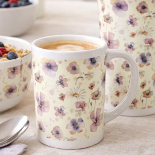 Tasse En Porcelaine Blush Boho Cream Aquarelle Fleur Sauvage