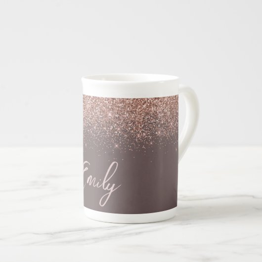 Tasse En Porcelaine Blush Rose Gold Terracotta Monogramme Pailleté (Devant droit)